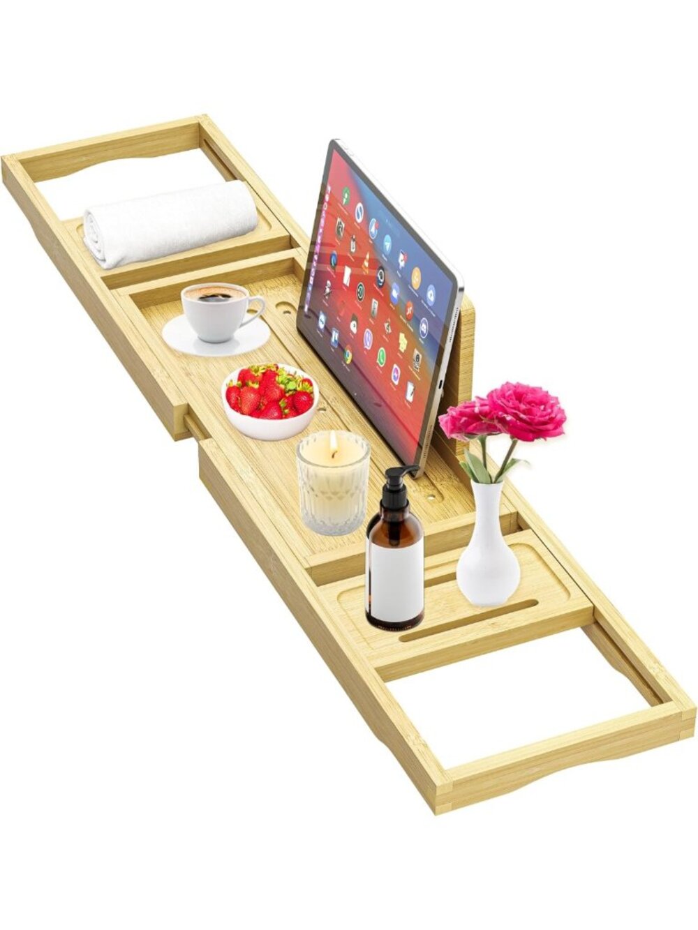 Expandable Bamboo Bathtub Tray - Adjustable Wooden Bath Table for Relaxation